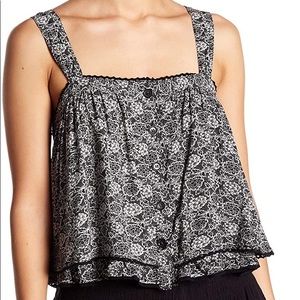 NWT Free People Sweet Caroline Black White Floral Top Size Medium